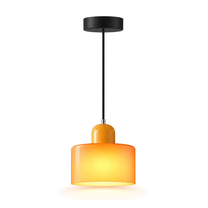 Small Glass Pendant Light 15cm - Modern Drum Bedside & Kitchen Light