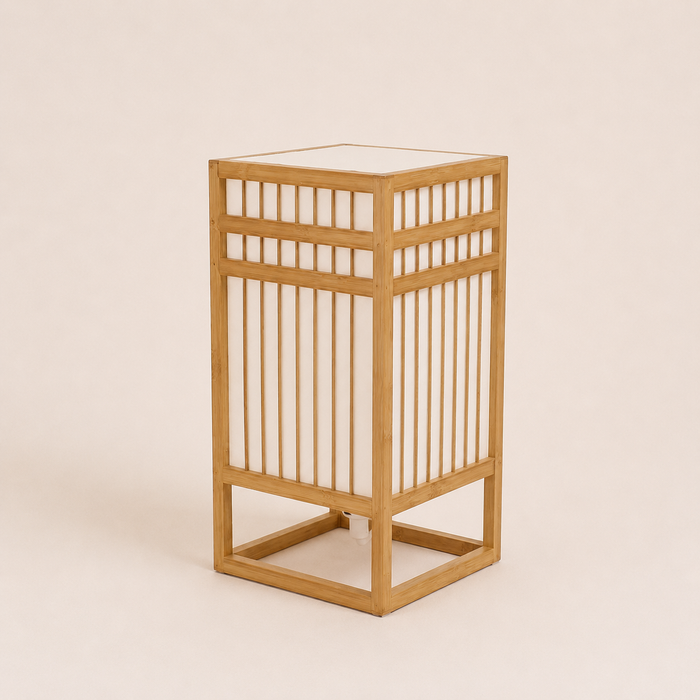 Bamboo Table Lamp - Woven Square Lattice Minimalist Desk Lamp