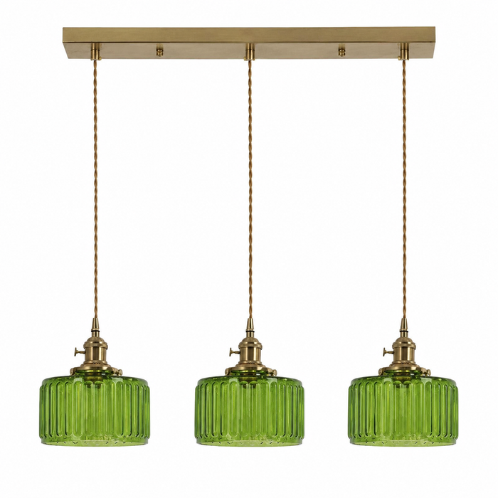 Ribbed Glass Pendant Light - 3-Light Linear Bar
