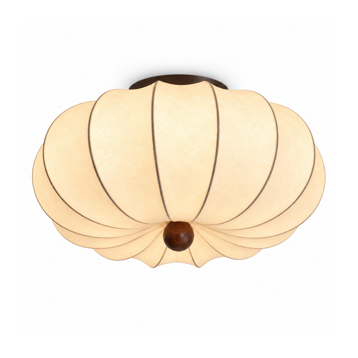 Ribbed Silk Ceiling Light | Japandi Semi-Flush Shade, 40-60 cm, Bedroom Fixture