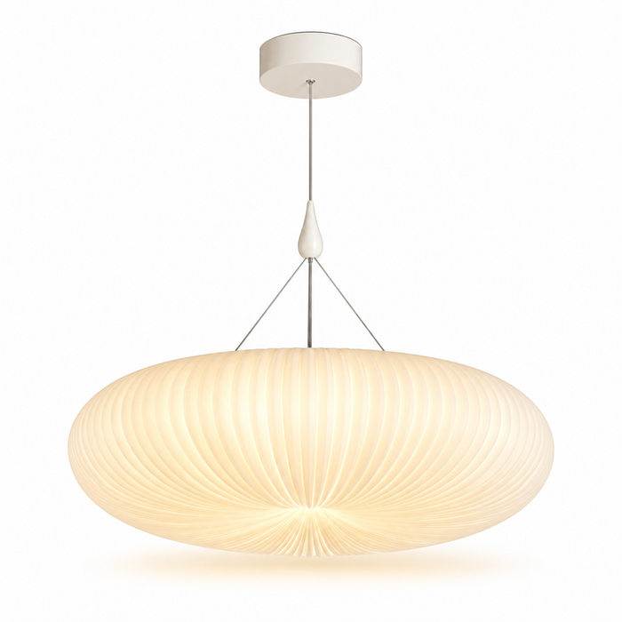 Pleated Acrylic Pendant Light | White Dome Shade, 45 cm, Corded Ceiling Fixture