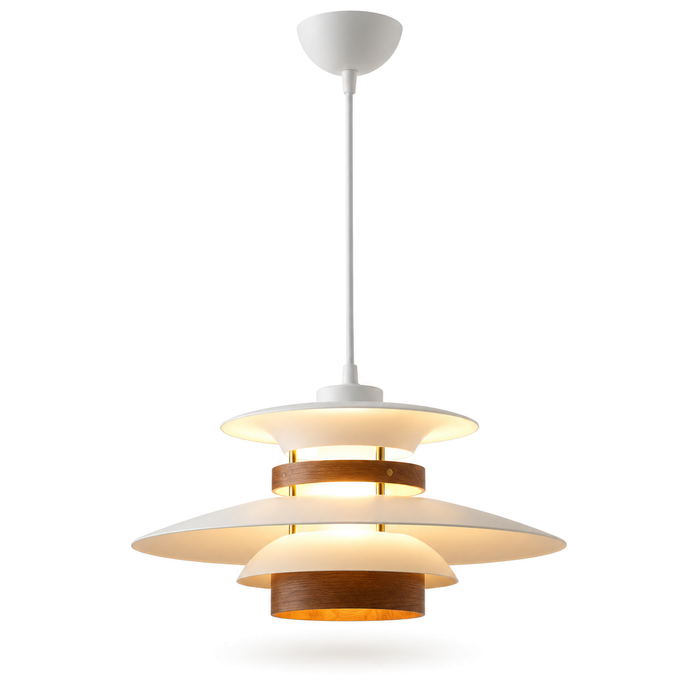 Layered Pendant Light | Danish-Style Tiers with Wood Bands, 35 or 42 cm, White, Cream or Black