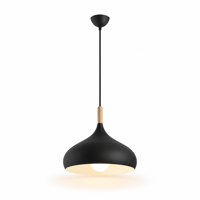 Dome Pendant Light | Matt Metal & Wooden Accent, 4 Colours, Kitchen & Dining