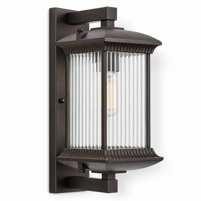Outdoor Wall Lantern | Ribbed Glass IP54, Brown, Porch & Front Door