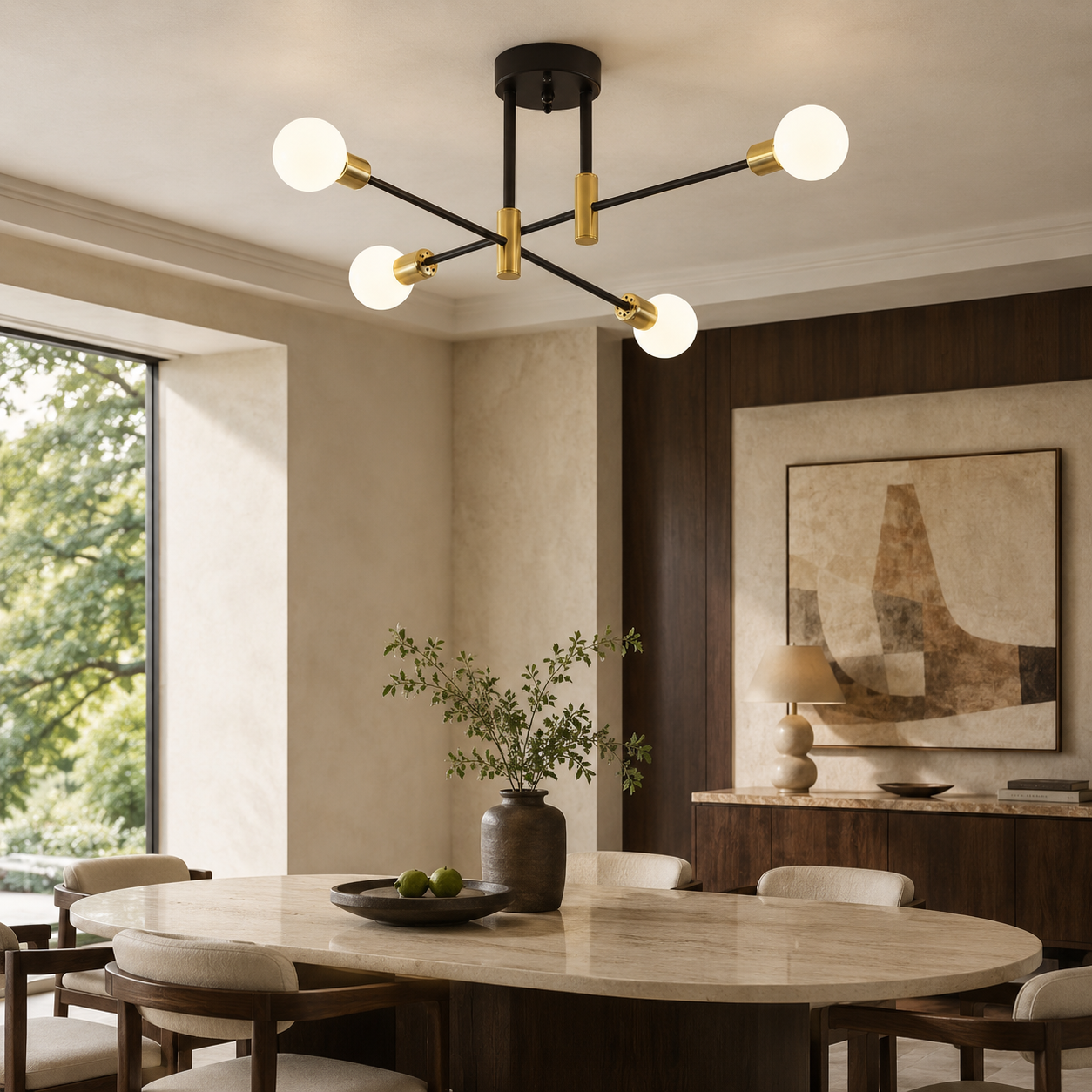 Ceiling lights - black sputnik semi-flush ceiling light in a warm living room