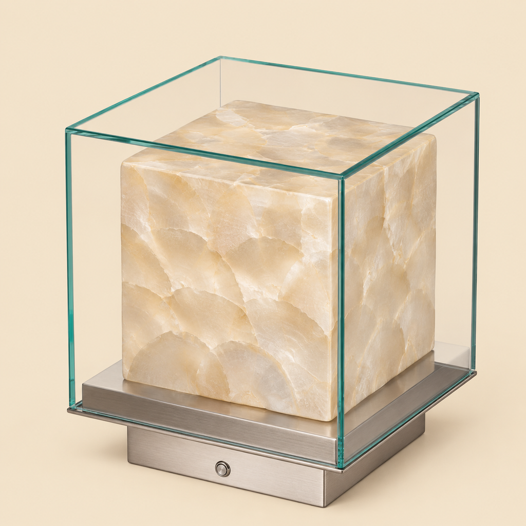 Glass Cube Table Lamp - Rechargeable Cordless Touch Bedside Light