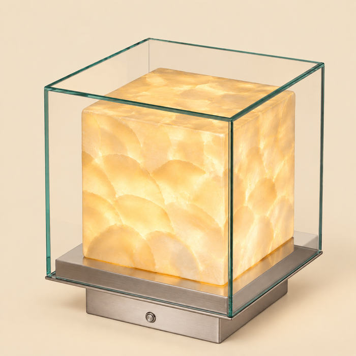 Glass Cube Table Lamp - Rechargeable Cordless Touch Bedside Light