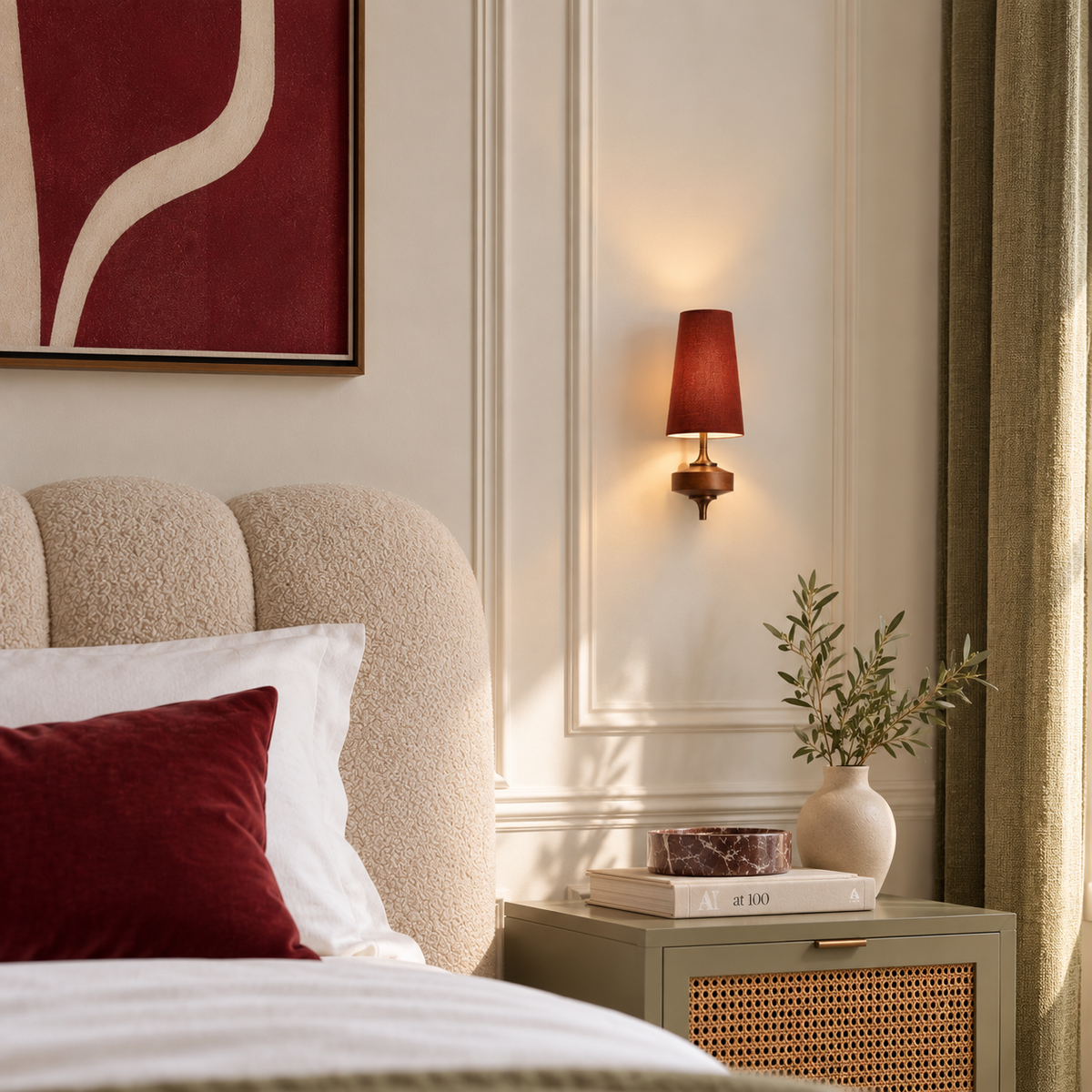 Fabric Wall Light - Carved Wood Nordic Bedside & Kitchen Sconce