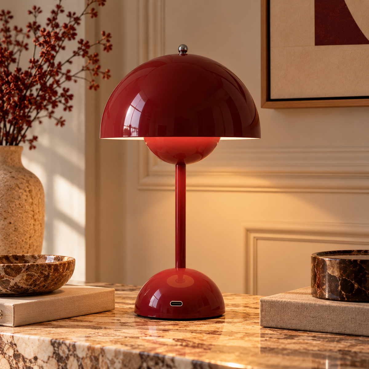 Mushroom Table Lamp 30cm - Cordless Rechargeable Touch Bedside Light