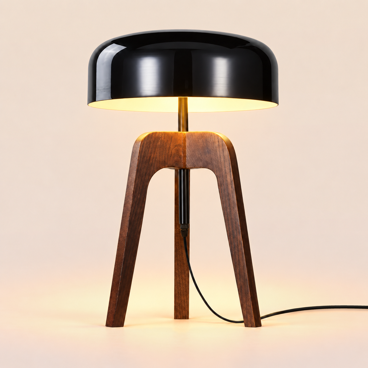 Tripod Table Lamp 52cm - Ash Wood Dome Shade Modern Bedside Light