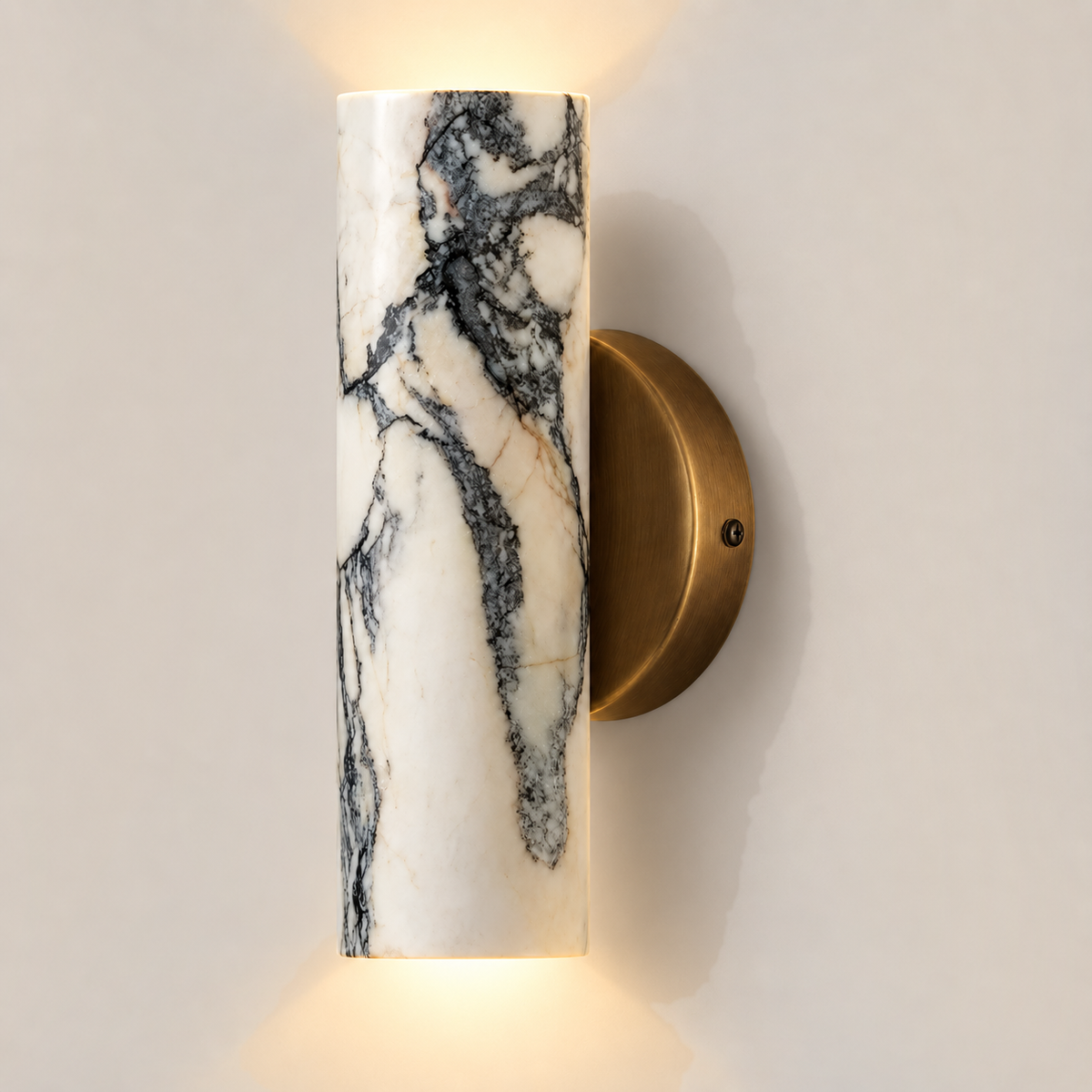 Marble Cylinder Wall Light 24cm - Copper Base Hallway & Bedroom Sconce