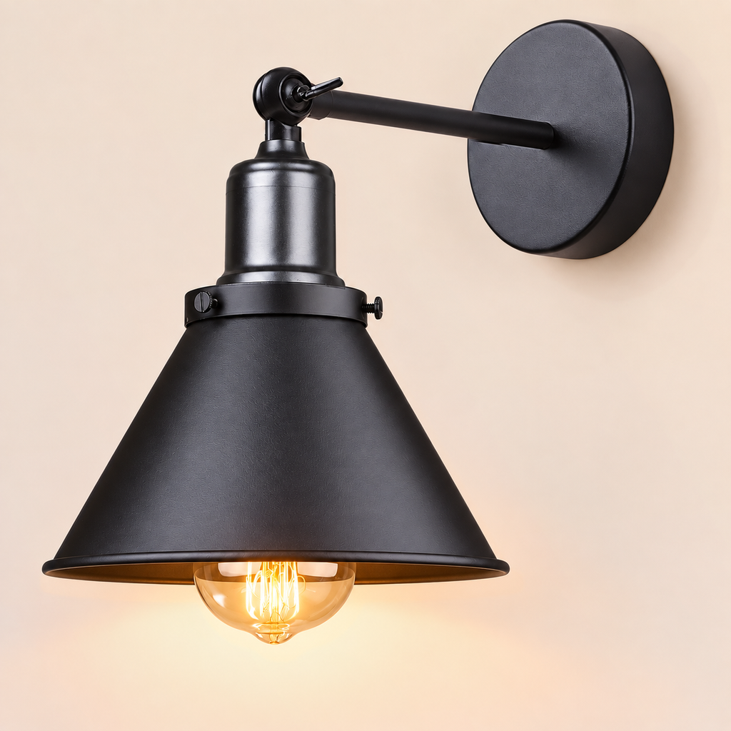 Black Wall Light 18cm - Industrial Cone Sconce for Hallway & Kitchen
