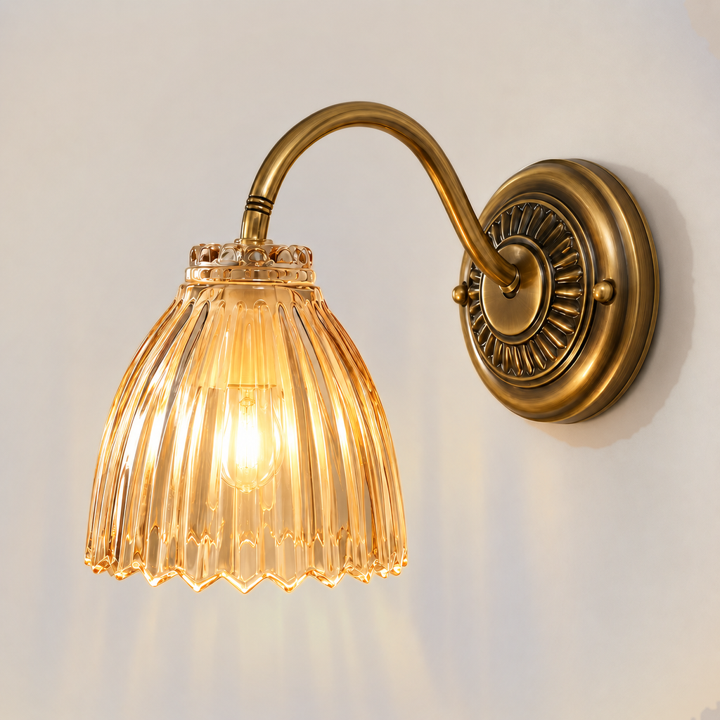 Amber Glass Lamp Shade 10cm - Ribbed Replacement Pendant Shade