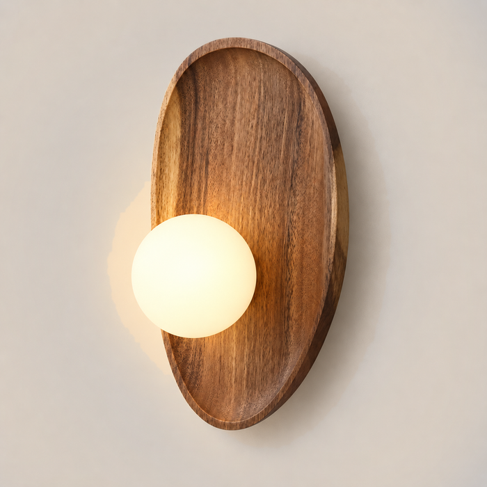 Wooden Wall Light 26-30cm - Frosted Glass Japanese Hallway Sconce