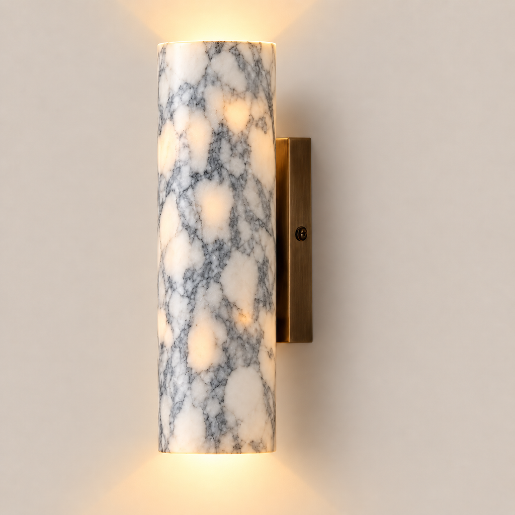 Marble Cylinder Wall Light 24cm - Copper Base Hallway & Bedroom Sconce