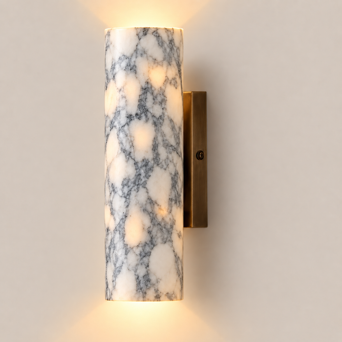 Marble Cylinder Wall Light 24cm - Copper Base Hallway & Bedroom Sconce