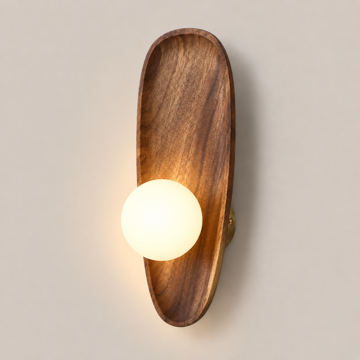 Wooden Wall Light 26-30cm - Frosted Glass Japanese Hallway Sconce