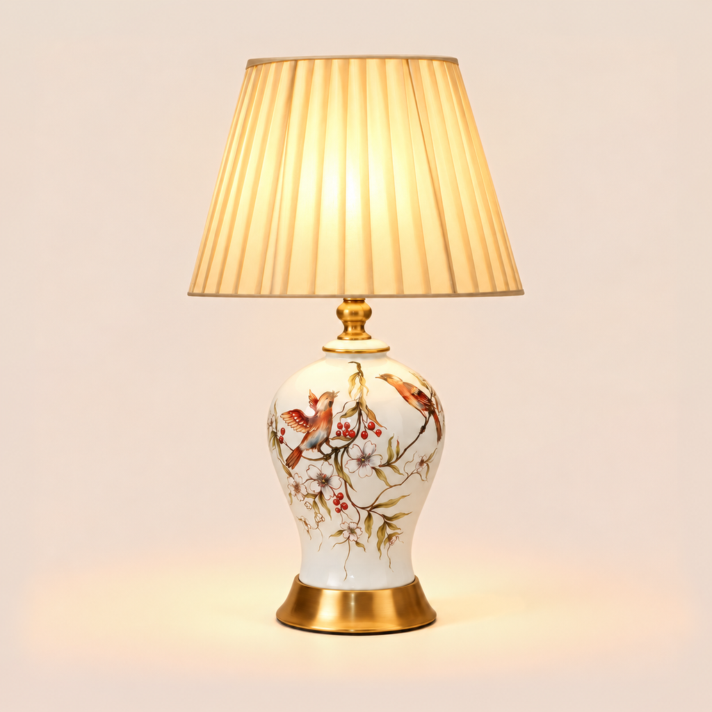 Blue & White Porcelain Table Lamp 53cm - Hand-Painted Bedside Light