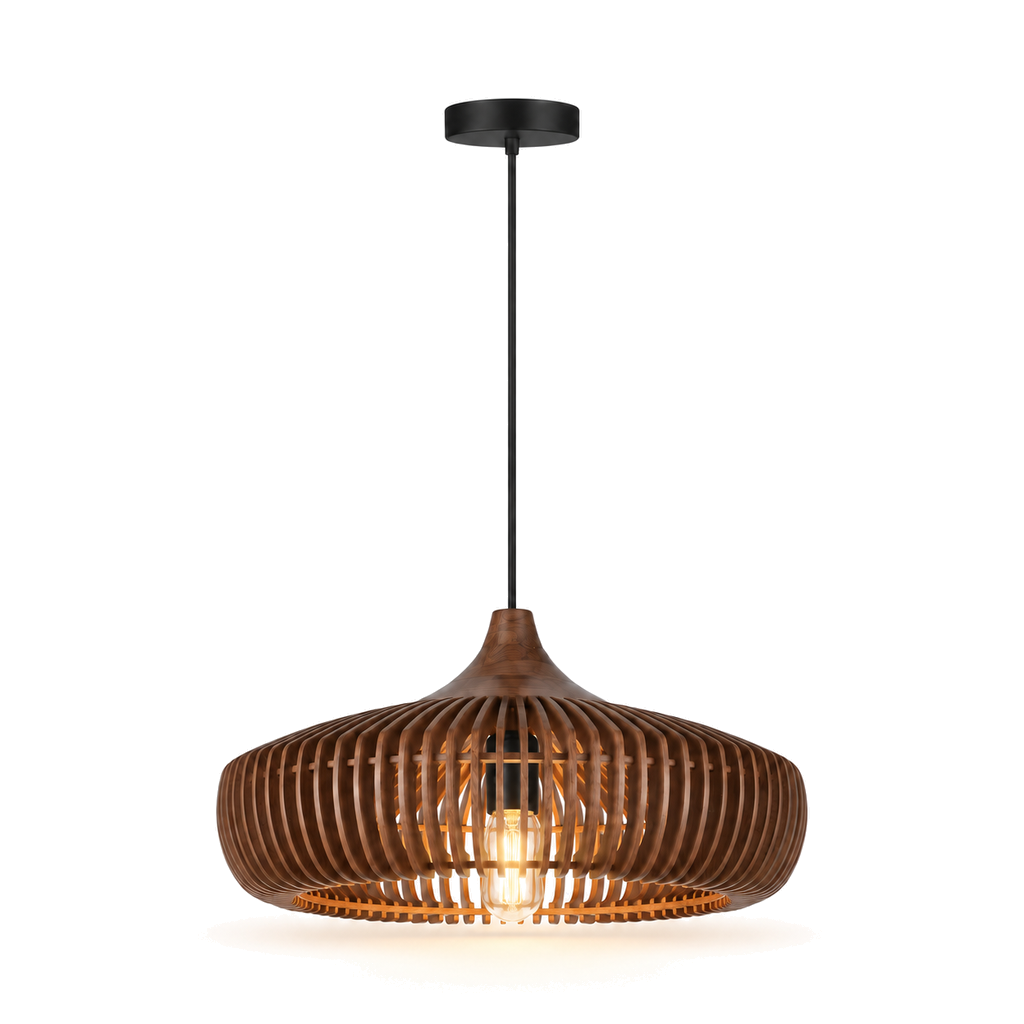 Wooden Pendant Light 43cm - Scandinavian Slatted Dining Room Light