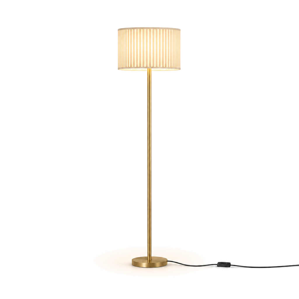 French Pleated Fabric Floor Lamp - Remote Dimmable Living Room Light