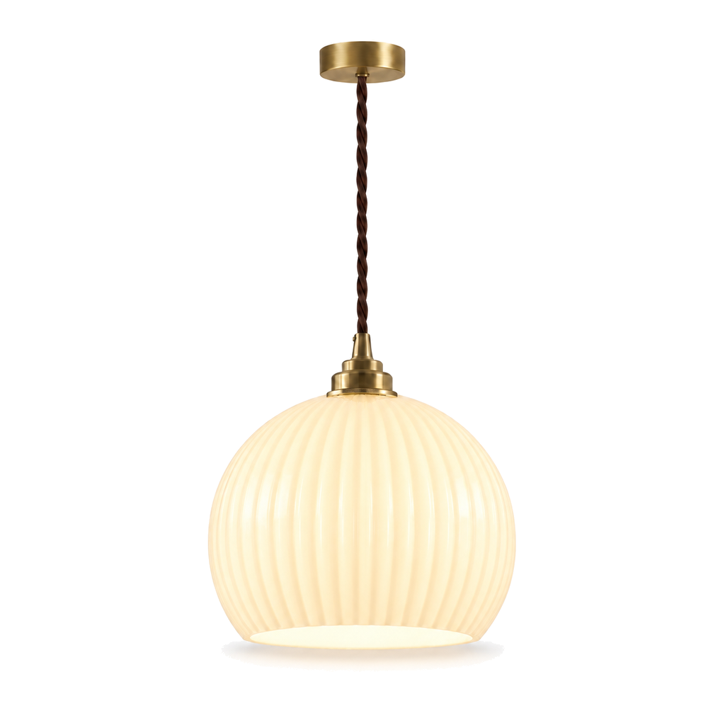 Ribbed Glass Pendant Light 20cm - Vintage Copper Globe Kitchen Light