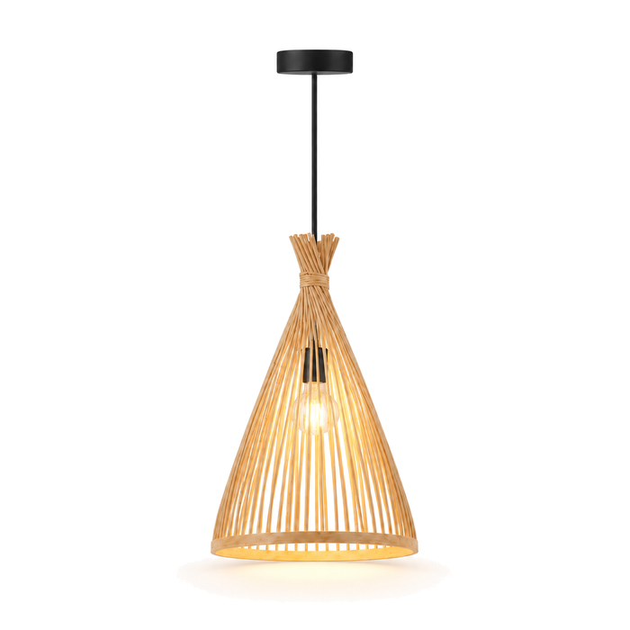 Bamboo & Rattan Pendant Light - Handmade Woven Cone Dining Room Light