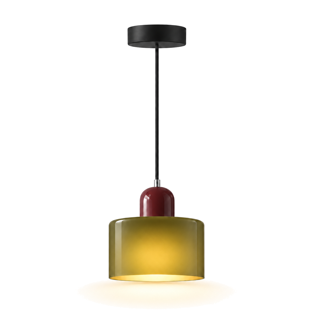 Small Glass Pendant Light 15cm - Modern Drum Bedside & Kitchen Light