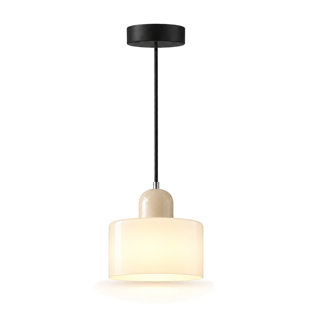 Small Glass Pendant Light 15cm - Modern Drum Bedside & Kitchen Light