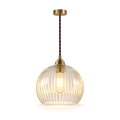 Ribbed Glass Pendant Light 20cm - Vintage Copper Globe Kitchen Light