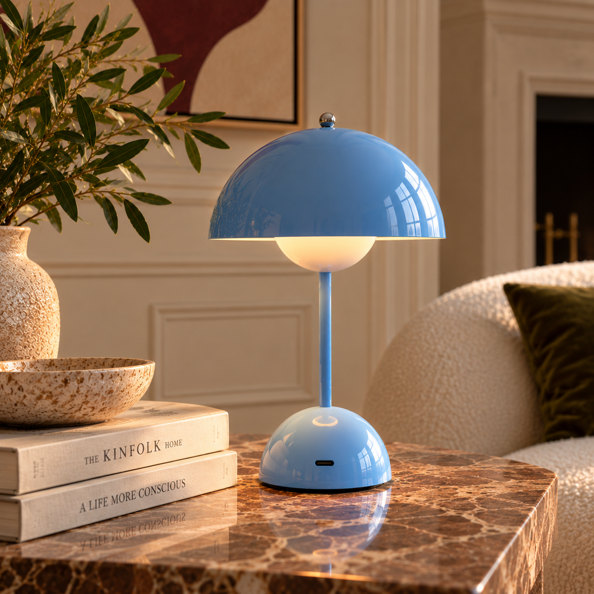 Mushroom Table Lamp 30cm - Cordless Rechargeable Touch Bedside Light