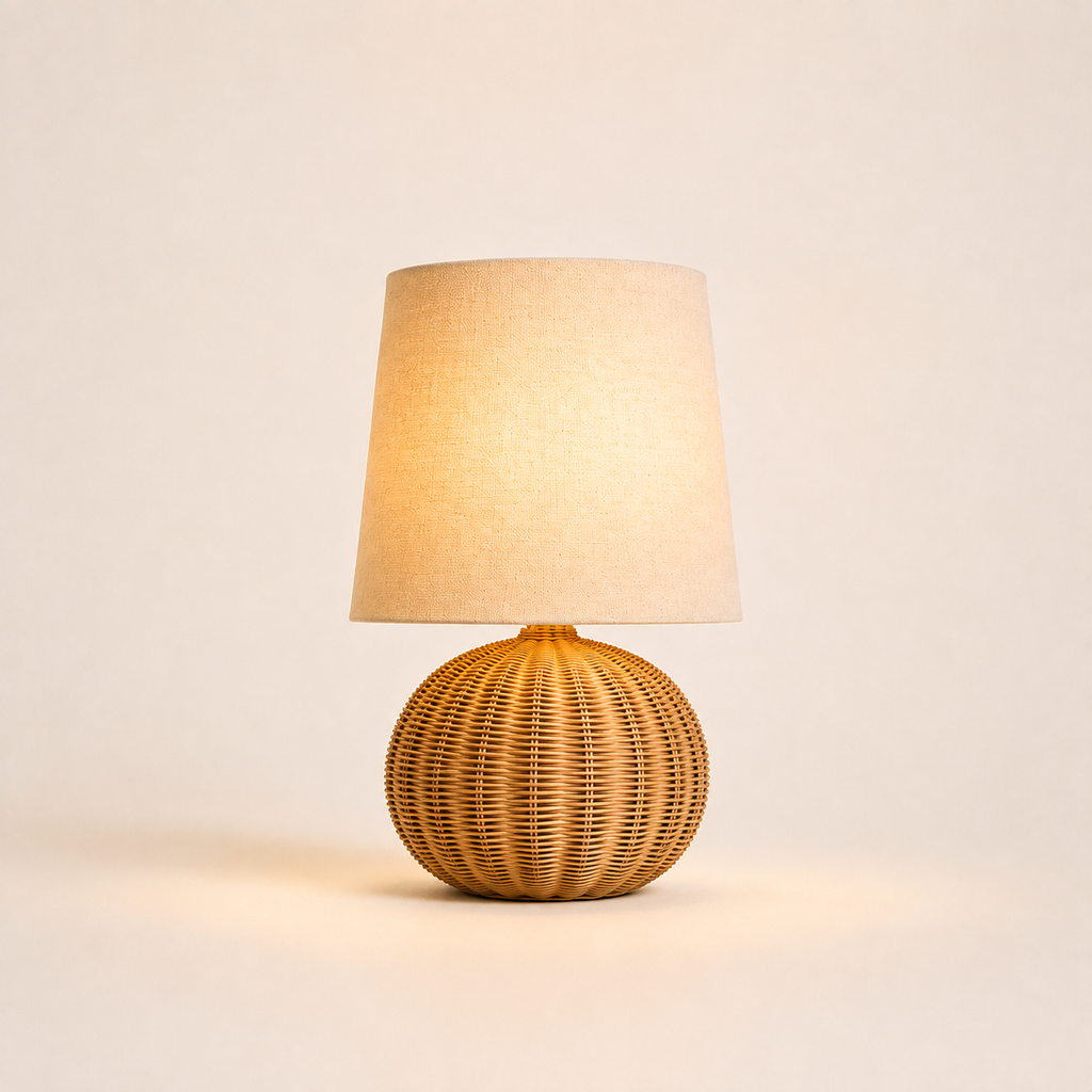 Rattan Table Lamp - Wabi-Sabi Round Ball Bedside Lamp