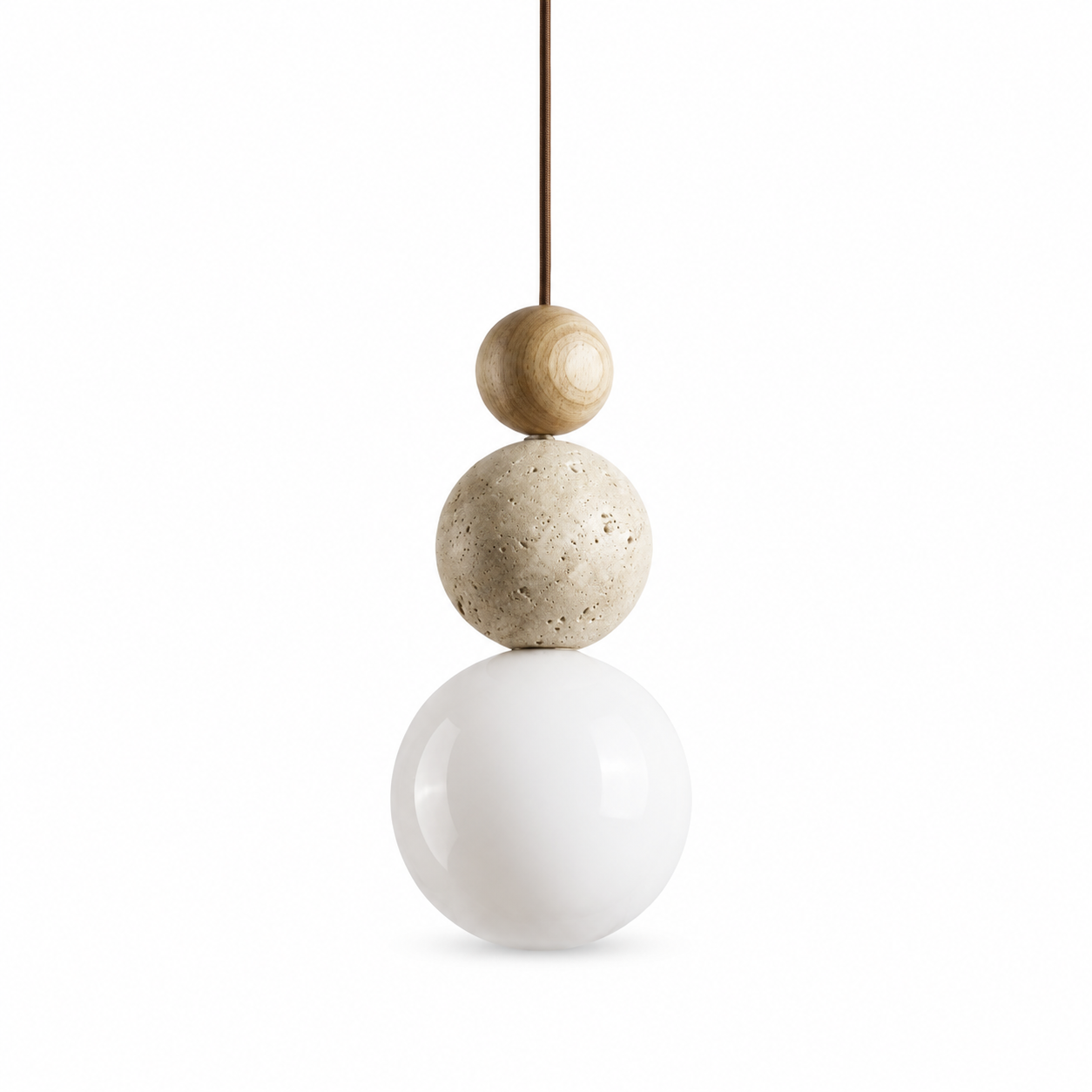 Travertine Stone Pendant Light - Japandi Wood Hanging Light