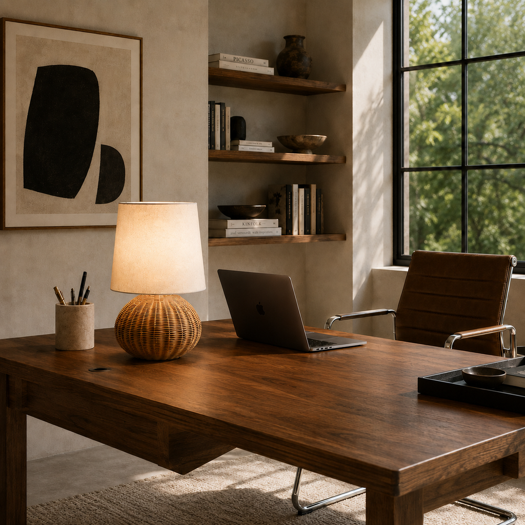 Rattan Table Lamp - Wabi-Sabi Round Ball Bedside Lamp