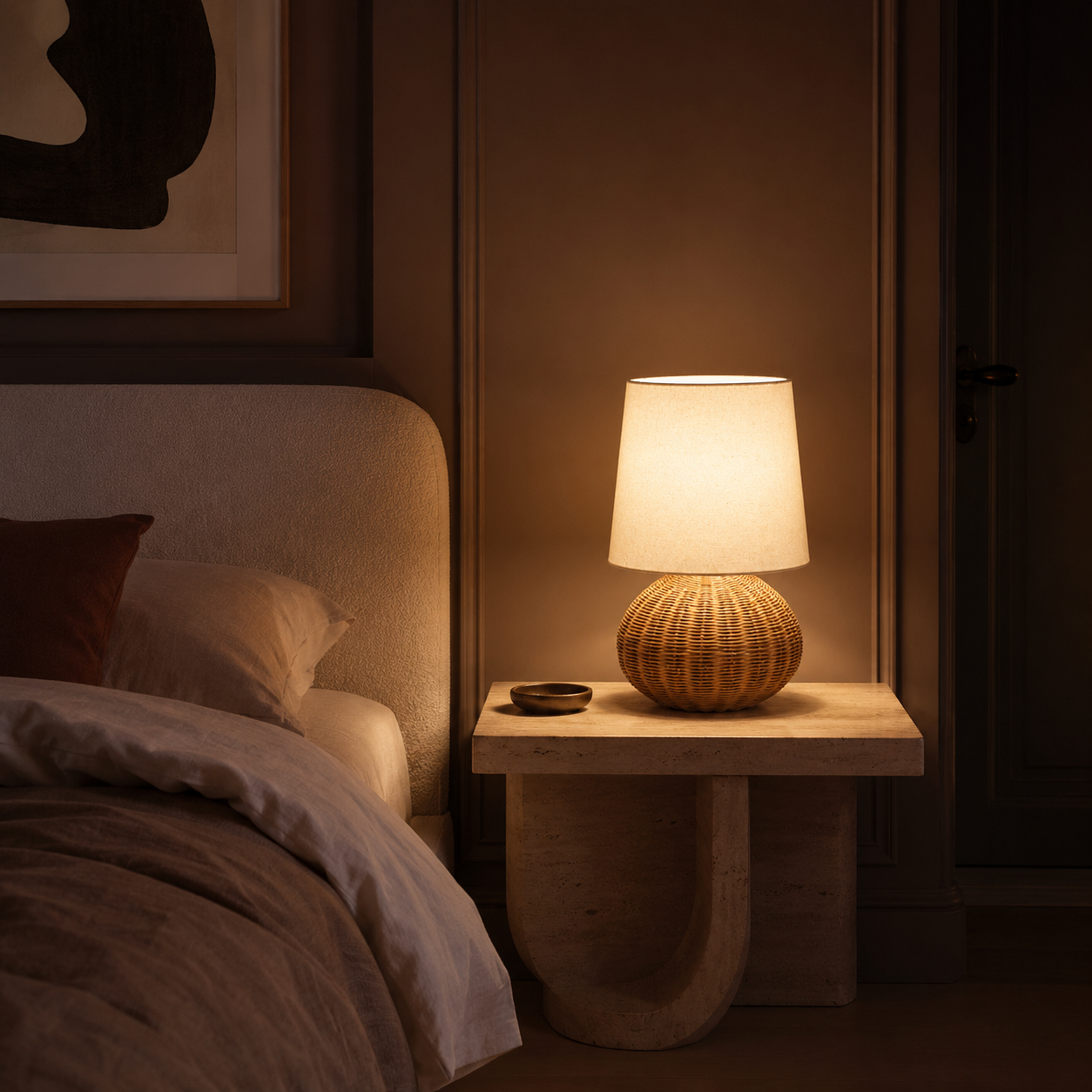 Rattan Table Lamp - Wabi-Sabi Round Ball Bedside Lamp