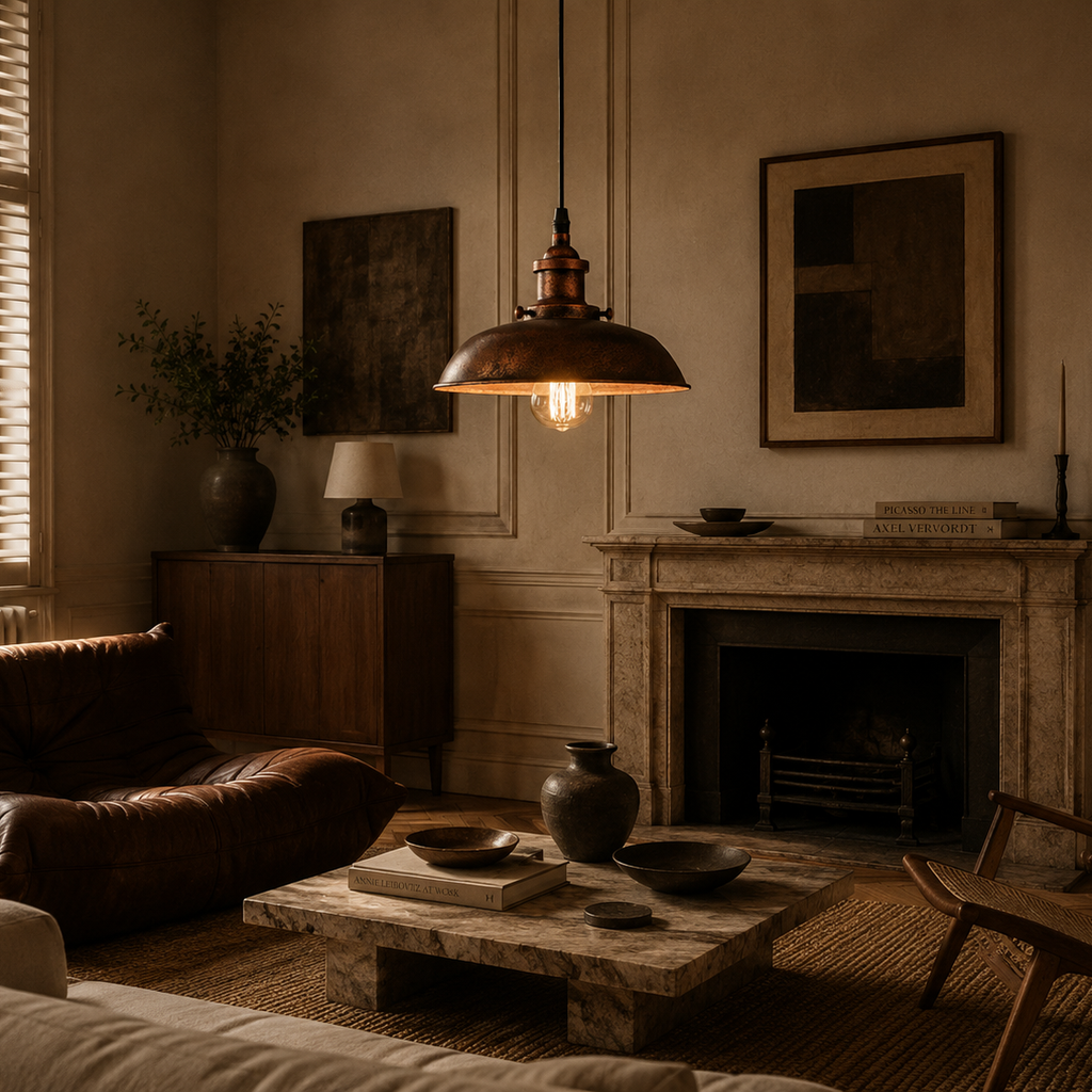 Rustic Pendant Light - Copper-rust dome Shade