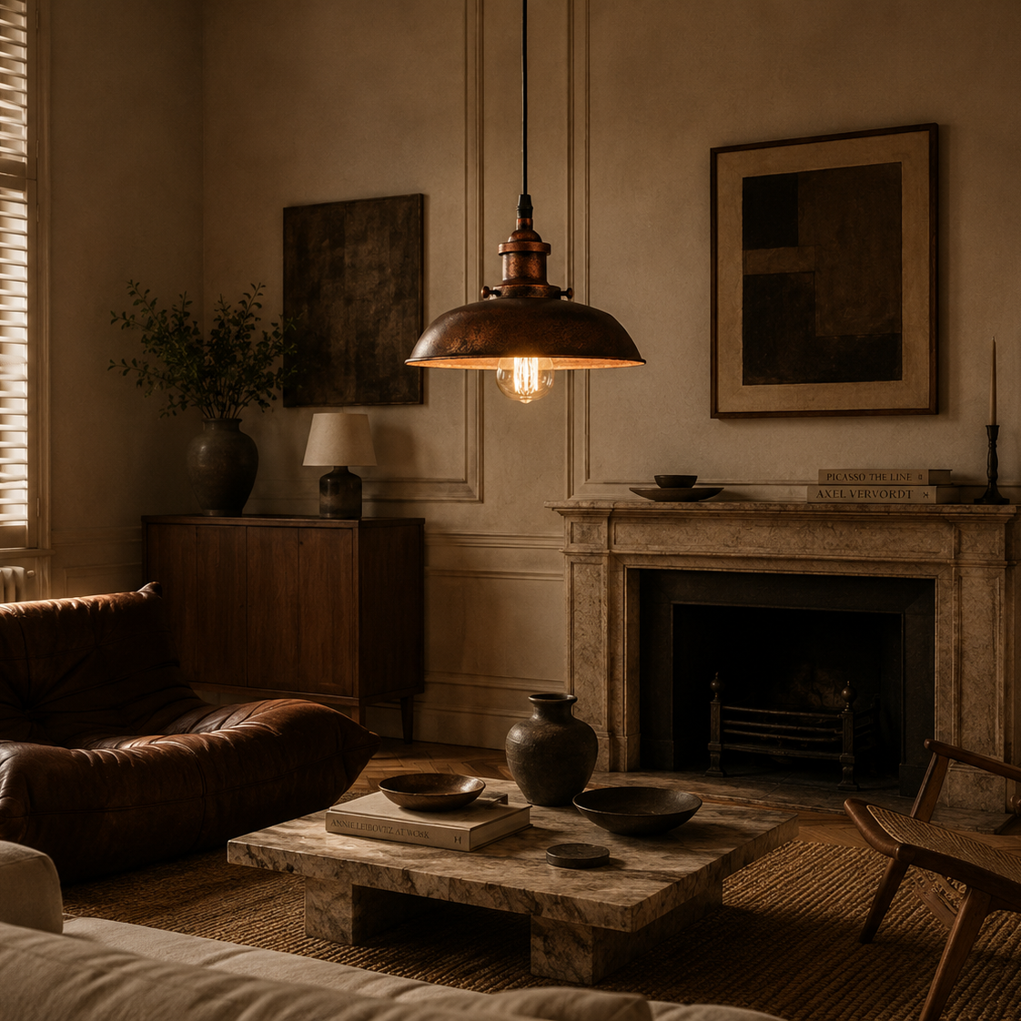 Rustic Pendant Light - Copper-rust dome Shade