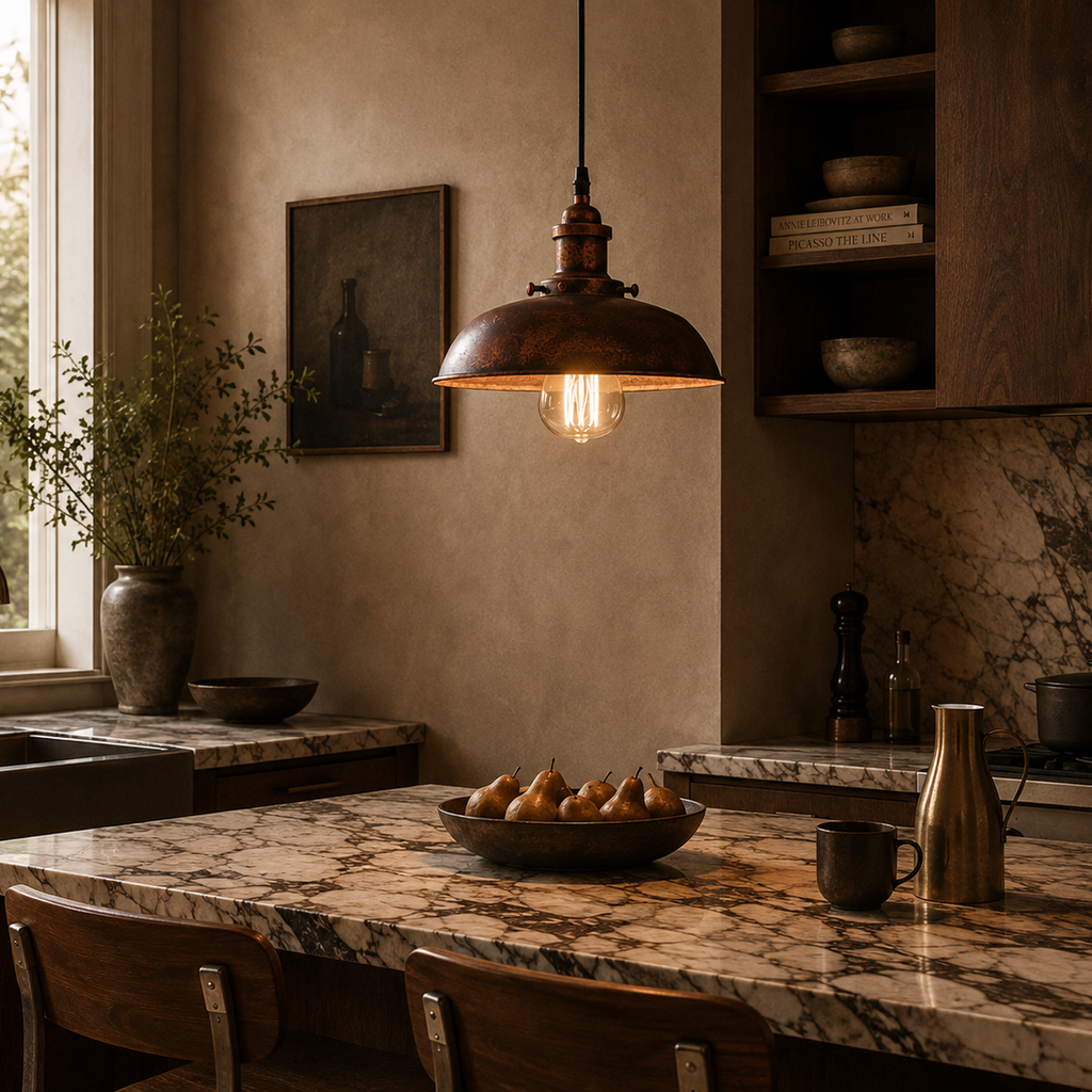 Rustic Pendant Light - Copper-rust dome Shade
