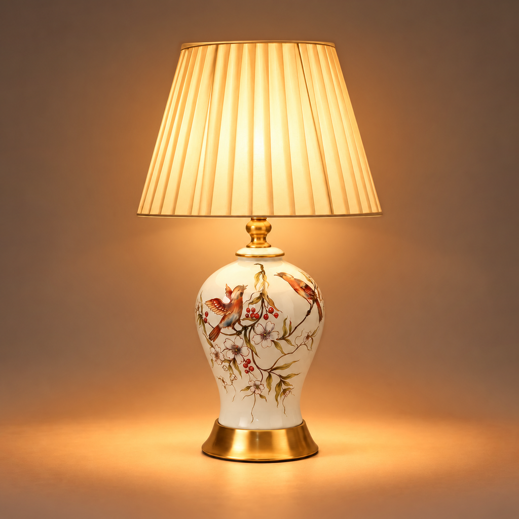 Blue & White Porcelain Table Lamp 53cm - Hand-Painted Bedside Light