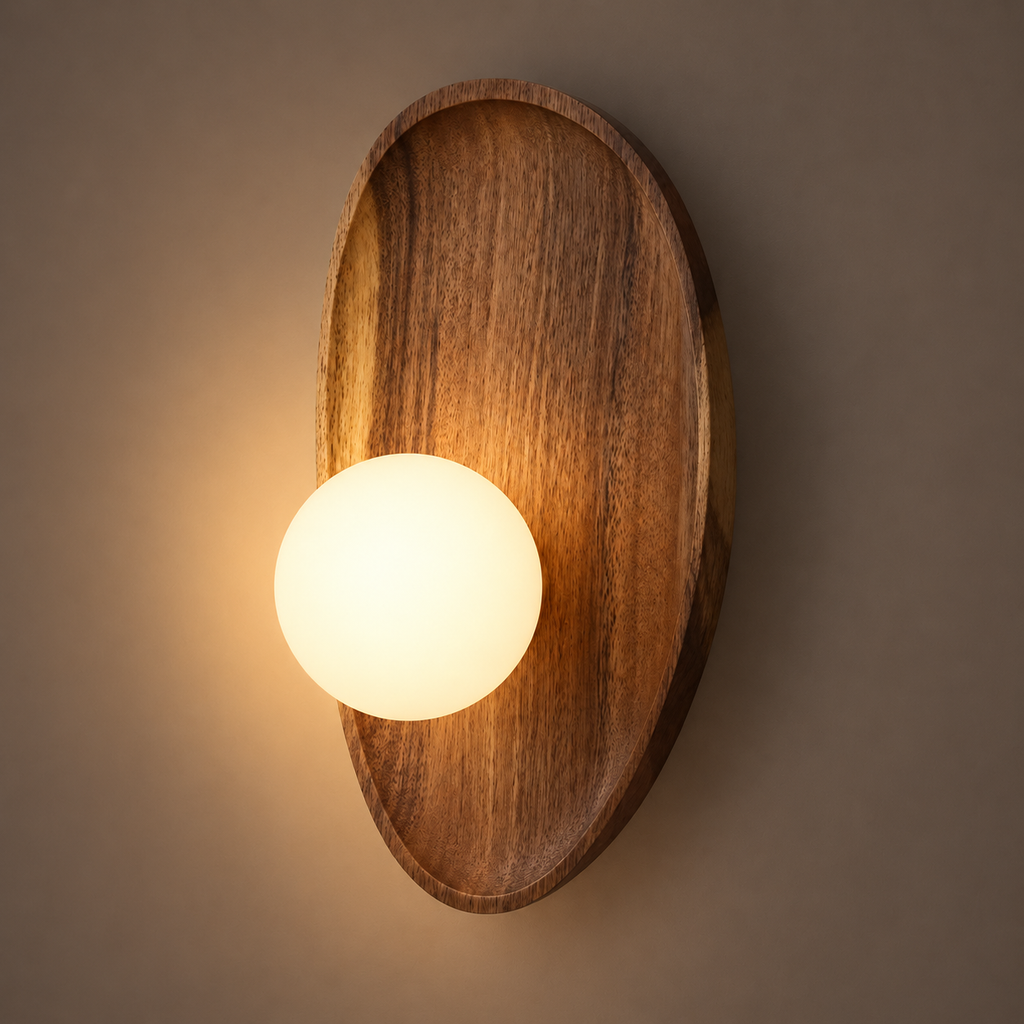 Wooden Wall Light 26-30cm - Frosted Glass Japanese Hallway Sconce