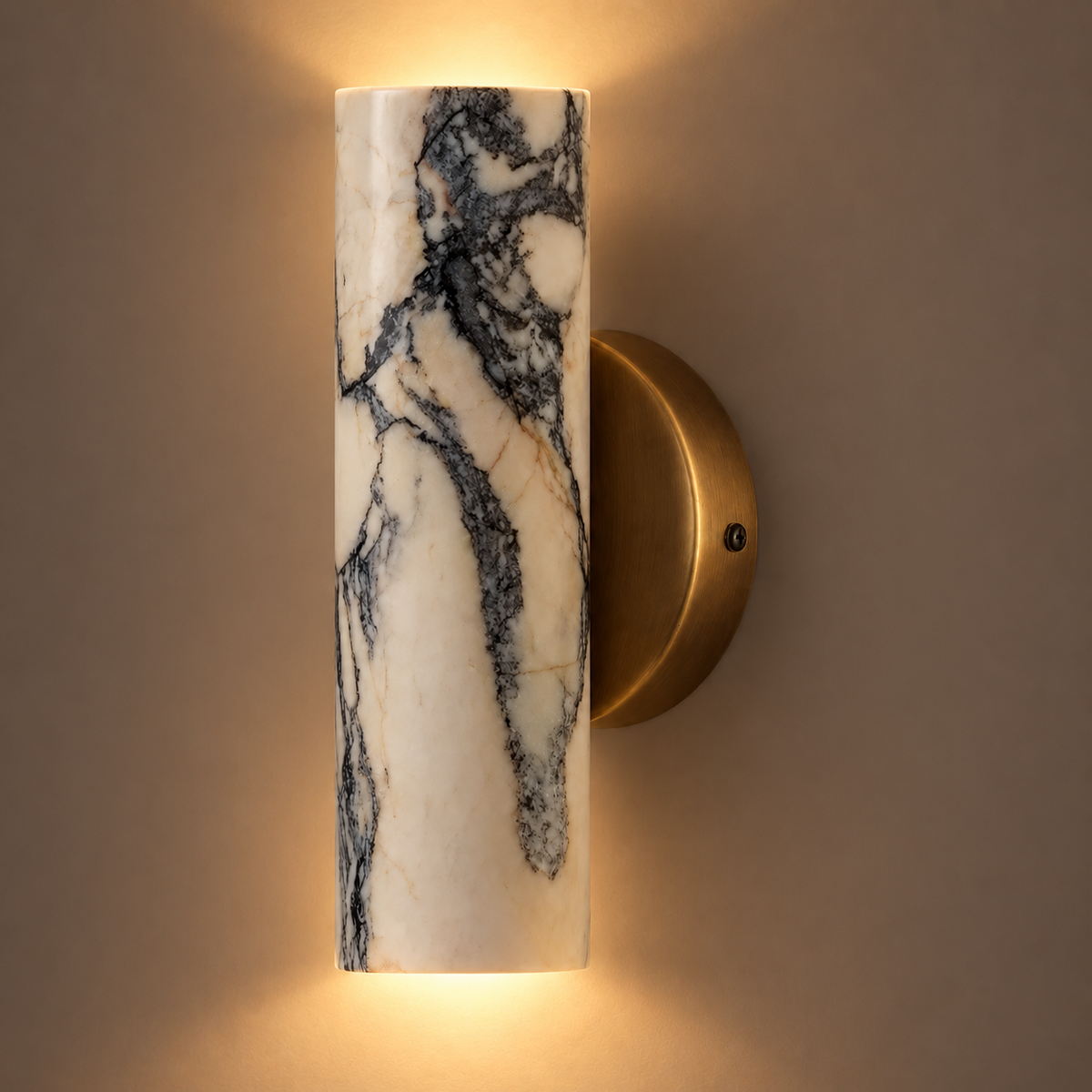 Marble Cylinder Wall Light 24cm - Copper Base Hallway & Bedroom Sconce