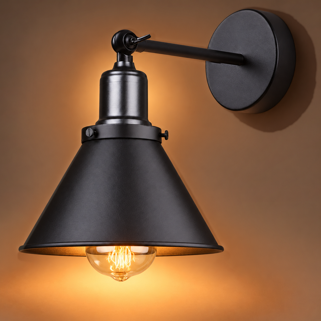 Black Wall Light 18cm - Industrial Cone Sconce for Hallway & Kitchen