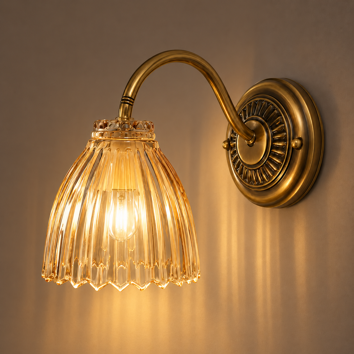 Amber Glass Lamp Shade 10cm - Ribbed Replacement Pendant Shade