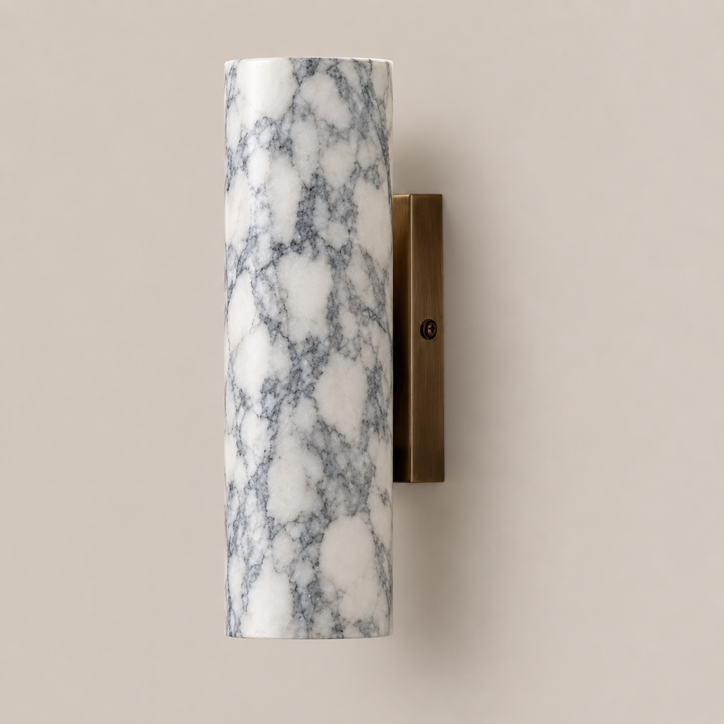 Marble Cylinder Wall Light 24cm - Copper Base Hallway & Bedroom Sconce