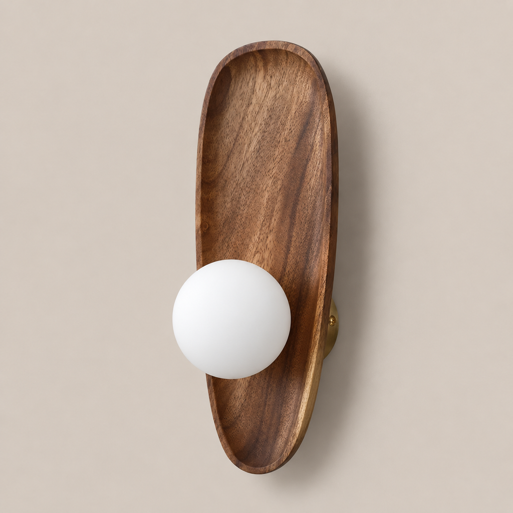 Wooden Wall Light 26-30cm - Frosted Glass Japanese Hallway Sconce