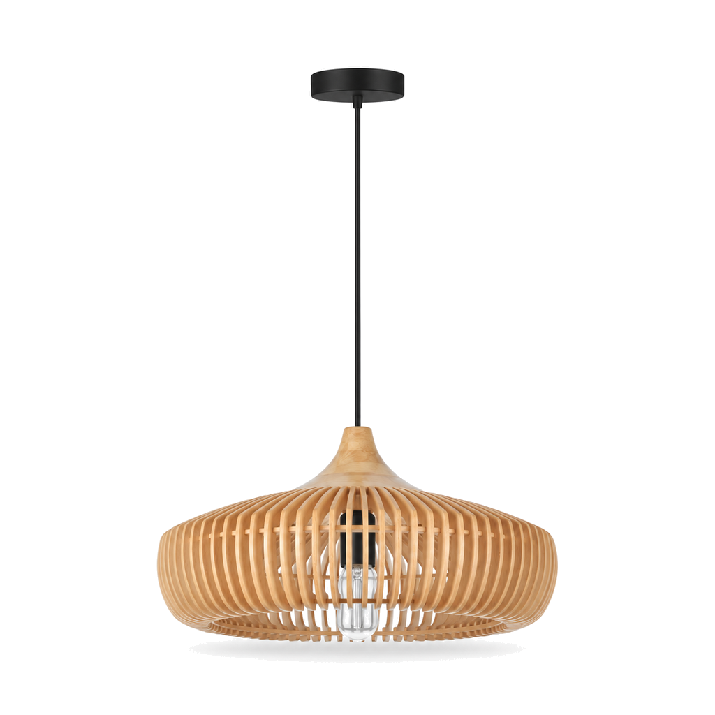 Wooden Pendant Light 43cm - Scandinavian Slatted Dining Room Light