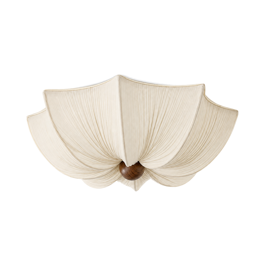 Cream Petal Fabric Ceiling Light - French Flower Semi-Flush Lamp for Living Room & Bedroom