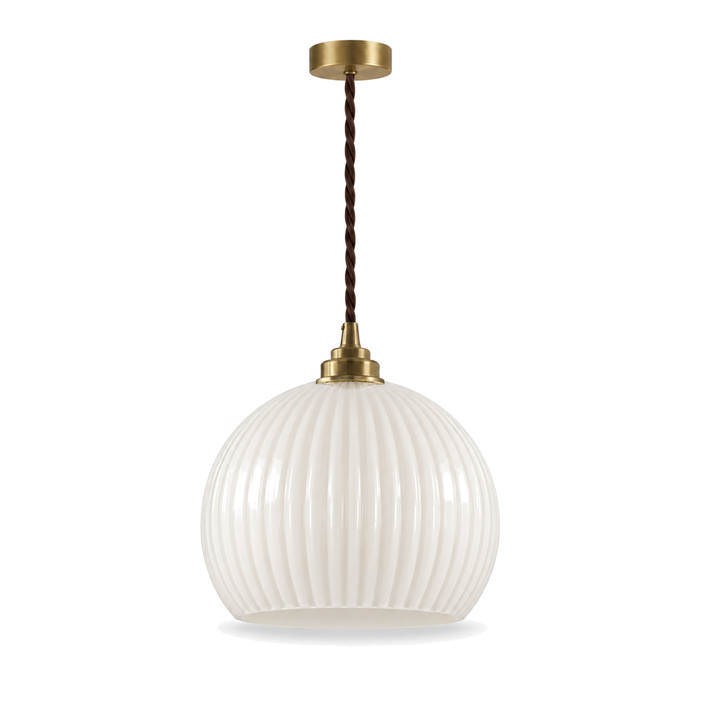 Ribbed Glass Pendant Light 20cm - Vintage Copper Globe Kitchen Light