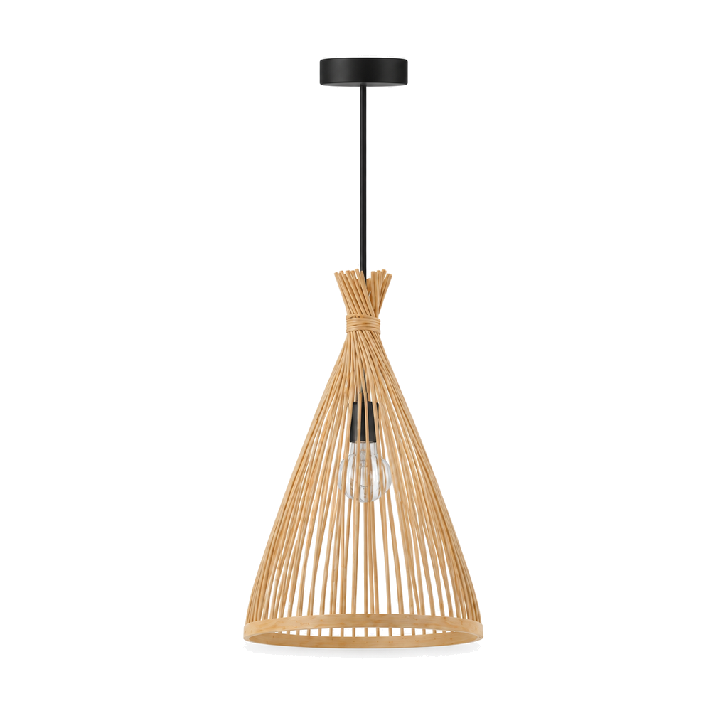 Bamboo & Rattan Pendant Light - Handmade Woven Cone Dining Room Light
