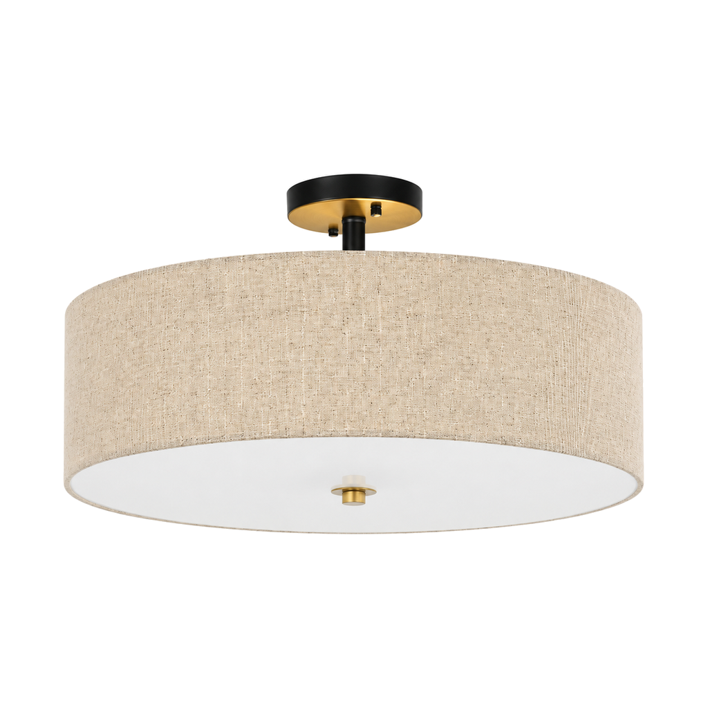 Fabric Drum Ceiling Light 40cm - Beige Semi-Flush Dining Room Light
