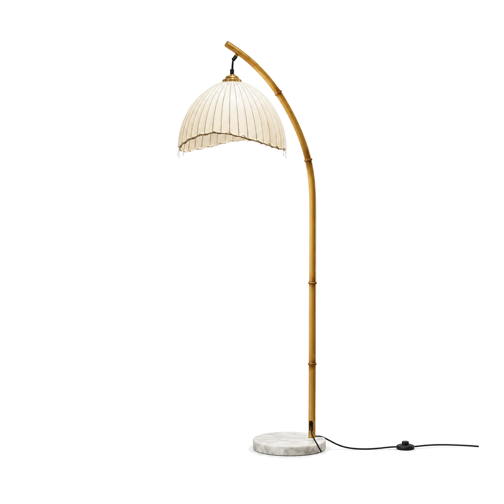 Bamboo-Effect Arc Floor Lamp - Japanese Lantern Marble Base Living Room